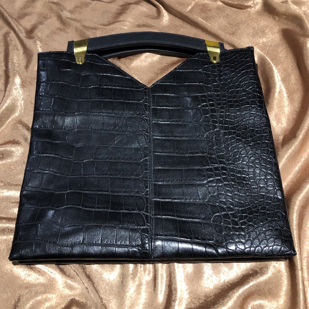 Faux Black Leather Animal Print with Gold Hand Bag